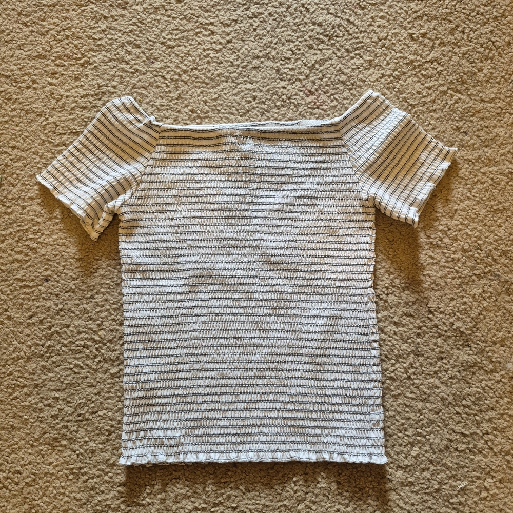 Art Class White and Gray Ribbed Fitted Blouse